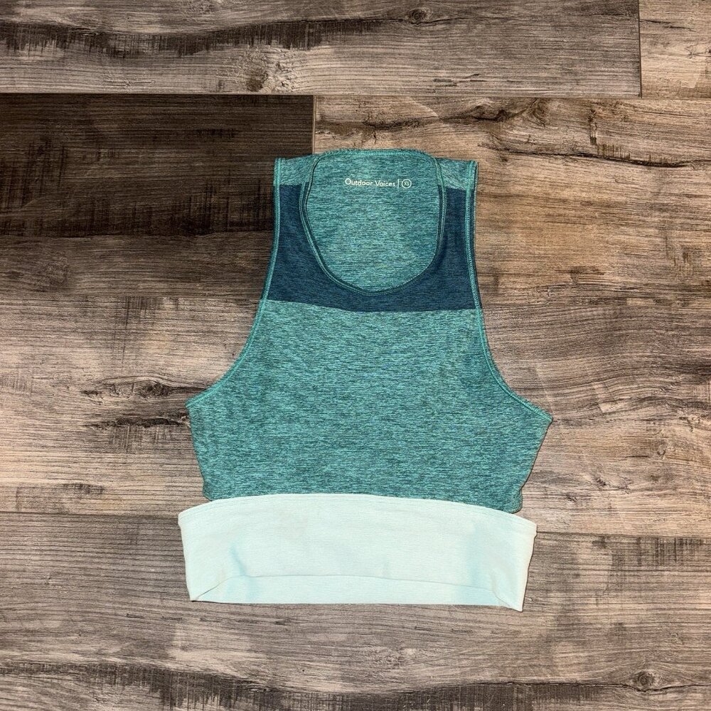 Outdoor Voices‎ tri tone Slashback crop top bra Teal Green Blue Size XS